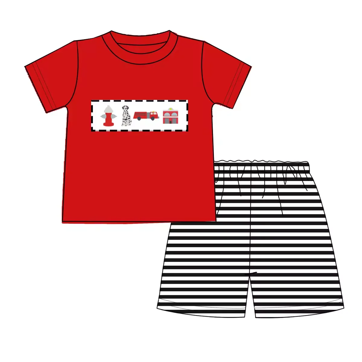 Fire-Truck Print Kids Clothing Summer Baby Romper Clothes Fashion Girls Boy 2 Piece Outfits Set