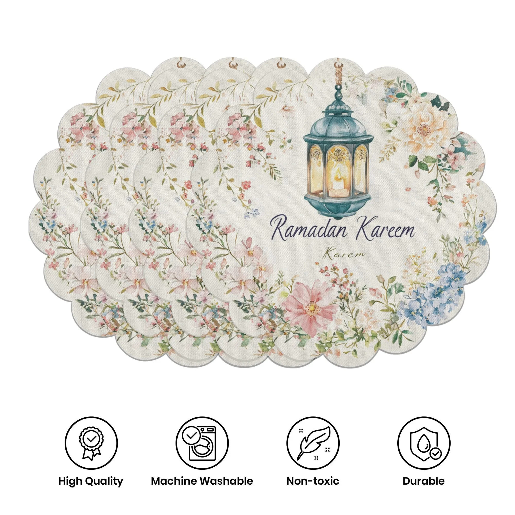 VIKAMA 4PC Ramadan Flower Mat Colorful Flower Table Halal Restaurant Eid Party Decoration Desktop Decoration and Accessories