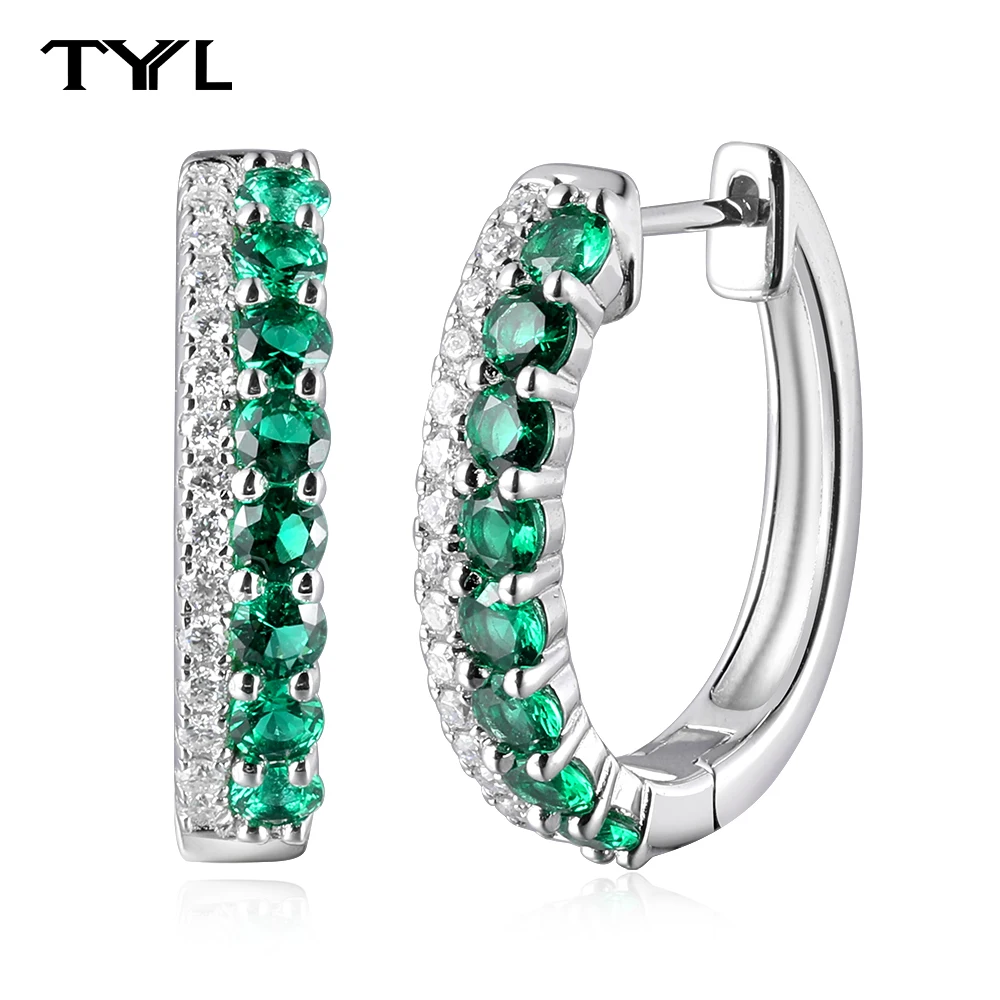 

TYYL 20mm Lab Grown Emerald Hoop Earring D Moissanite VVS1 S925 Silver Double-row Gemstones Diamond Ear Jewelry Woman Wife Gifts