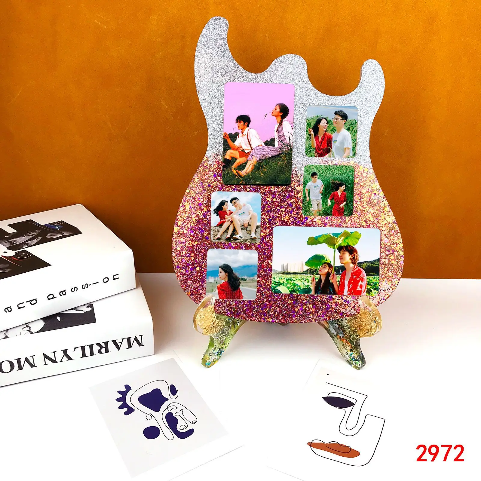 Guitar Photo Frame Silicone Mold DIY Photo Frame Pendant Wall Decoration Photo Frame Desktop Ornament Epoxy Resin Silicone Mold