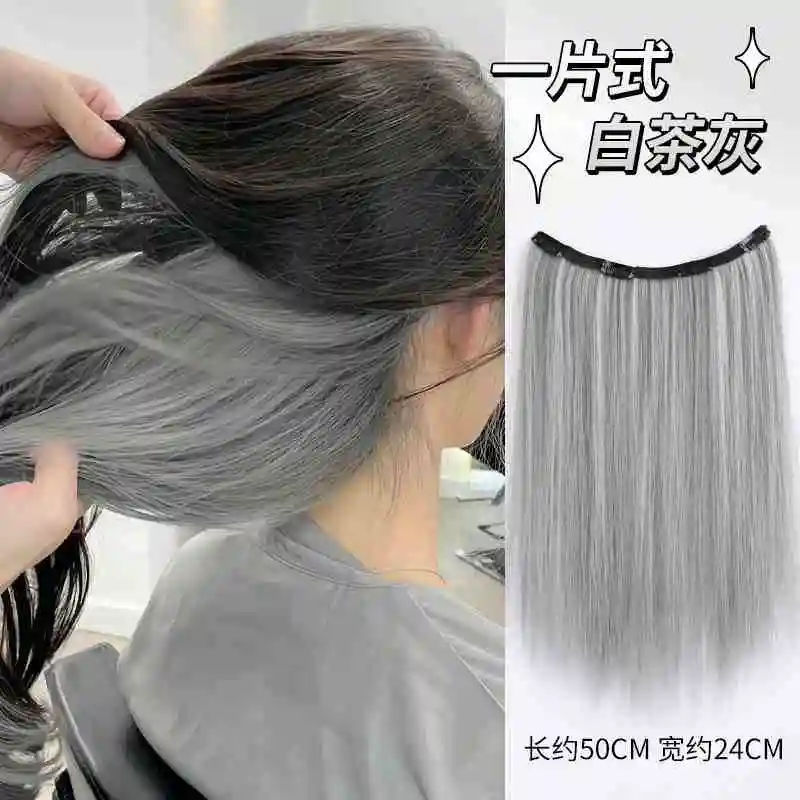 Postizo Sintético de Una Pieza en Forma de V 4 Clips Extensiones de Cabello Lacio Largo Color 50CM Cabello Falso Natural 2