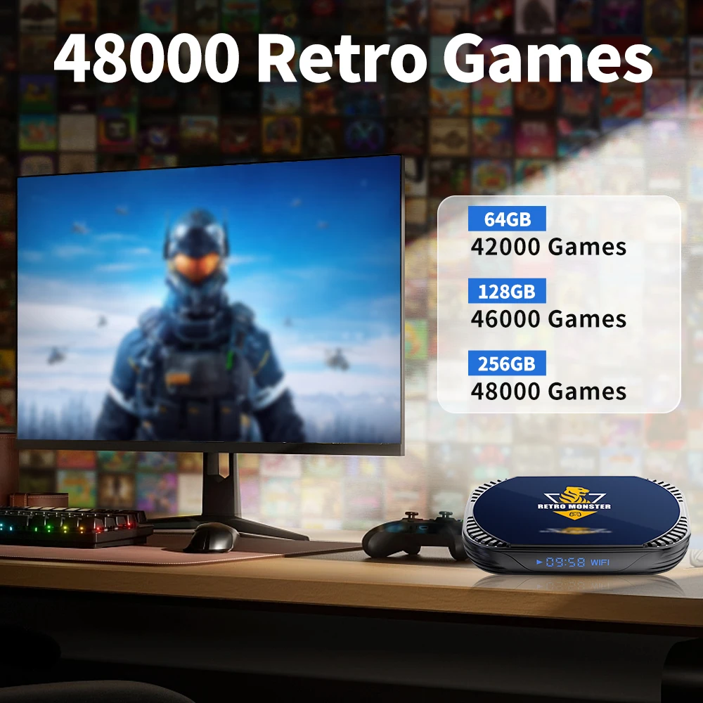 Retro Video Game Console & Android TV Box In One 4K Game Box 48000 Games 70 Emulators for PSP/PS1/N64/SNES/DC With Controllers