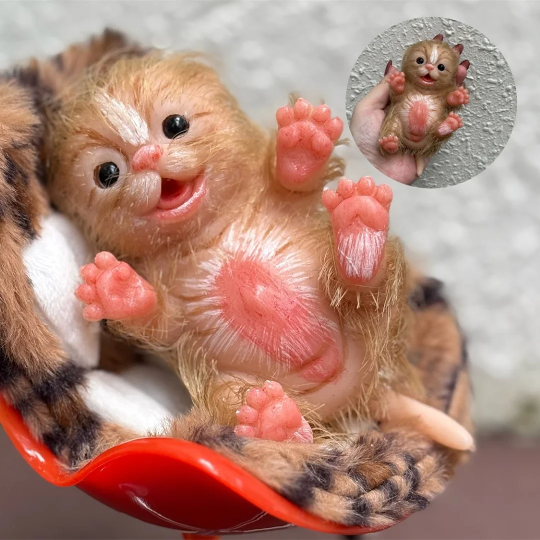 6Inch Mini Silicone Cat Doll With Fur Handmade Painted Soft Touch Cute Bebe Reborn Cat Doll For Children's Gift