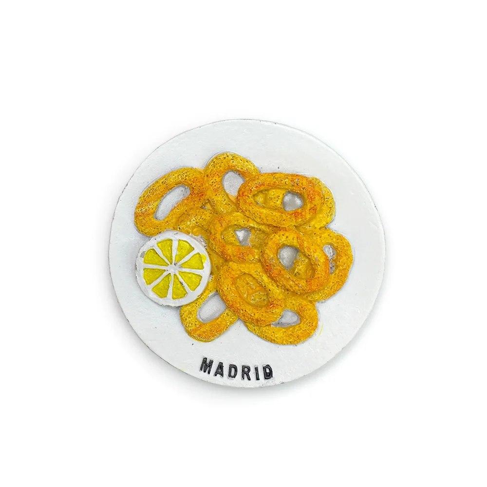

3D Resin Refrigerator Magnet - Madrid Pretzel & Lemon Slices - Spain Themed Home Decor - Strong Magnet for Fridge, Car