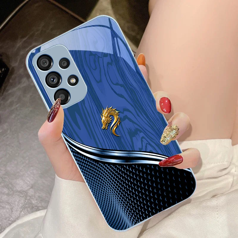 Wood Grain Dragon Blue For Samsung Galaxy S10 4G S20 11E 30 S21 21Fe 22 S24 Pro S23 Ultra 5G S8 S9 Tempered Glass Phone Case