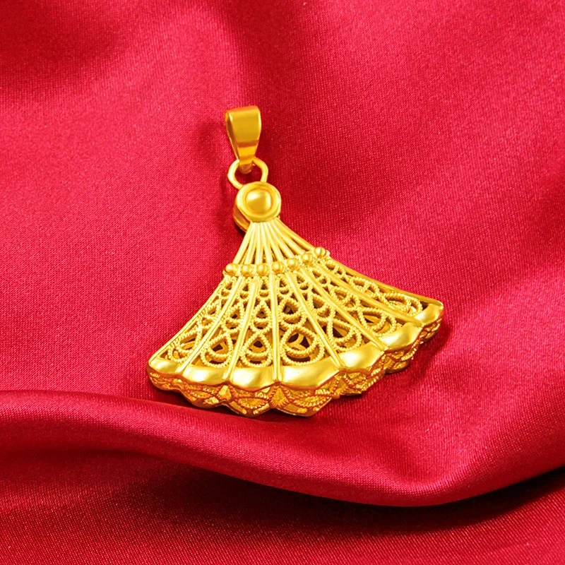 Brass Gold-plated Ancient Fan-shaped Pendant Electroplated Imitation Gold Jewelry Women's Pendant Necklace Gift