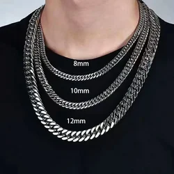 HNSP Stainless Steel Cuban Chain Necklace Bracelet For Men Neck Jewelry Accessories 8MM-14MM Thick Long Hand Chains Male Gift