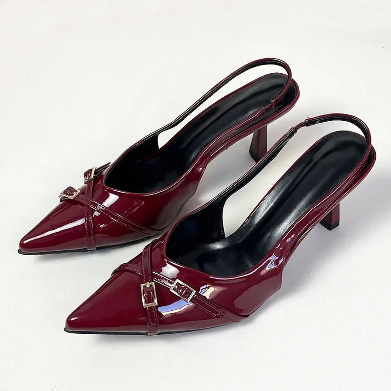 Fashion Pointed Toe Footwear Pumps Ladies High Heels Shoes Female Slingbacks Women Medium Heels Shoes Sandals Big Size 43