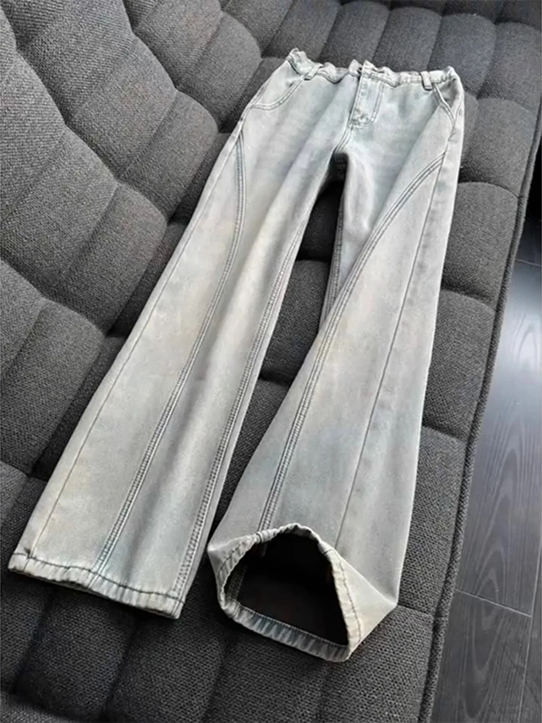 

Мужские утепленные джинсы с флисовой подкладкой, осенне-зимние, прямые, расклешенные, в стиле High Street, синие, с эффектом потертости