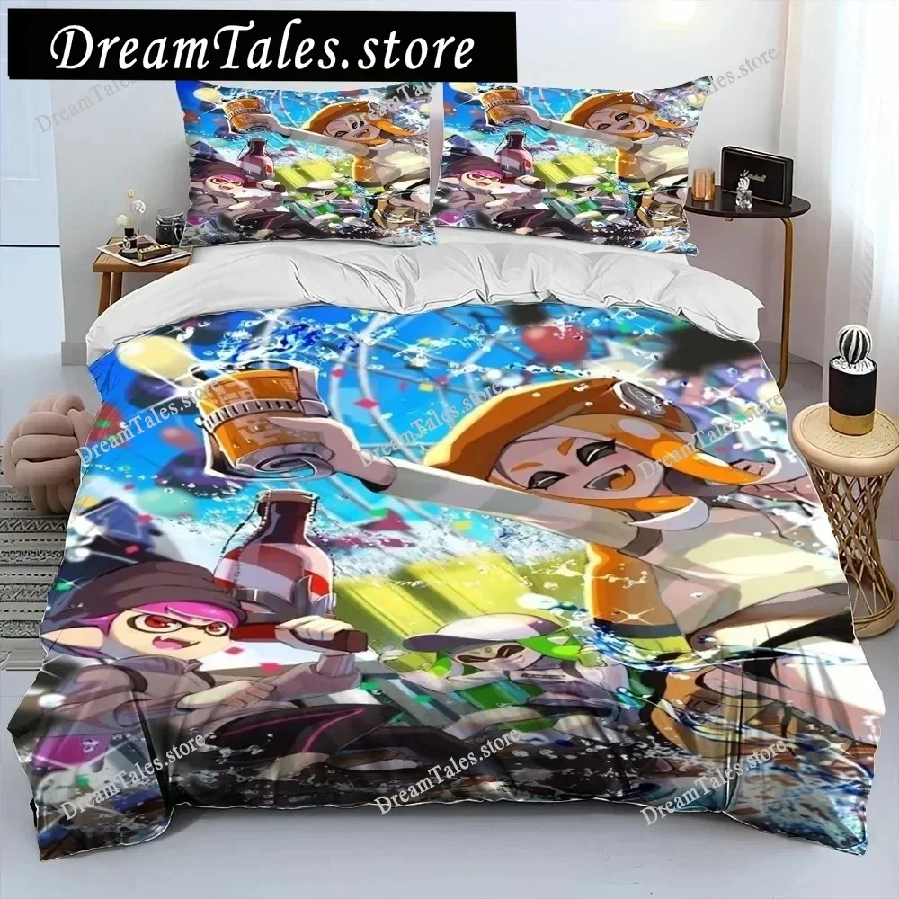 

S-Splatoon Game Gamer Cartoon Comforter Bedding Set,Duvet Cover Bed Set Quilt Cover Pillowcase,King Queen Size Bedding Set Kids
