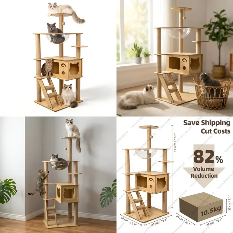 for Eco-friendly Cat Climbing Frame Scratching Board with Integrated Capsule Bed Cat Tree