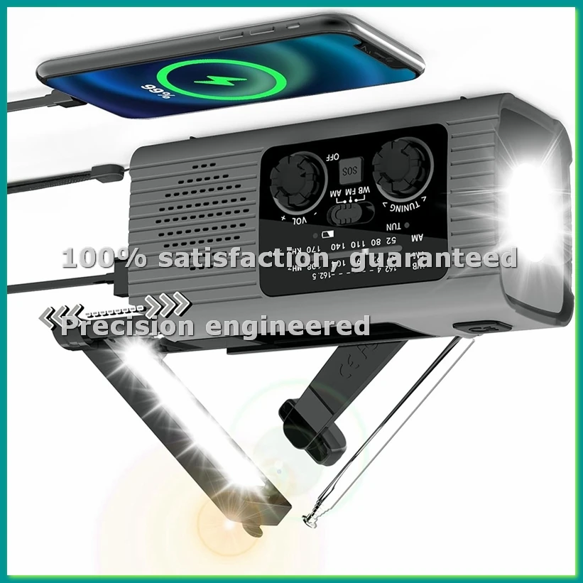 

Emergency Radio Hand Crank Radio Multi-Function AM/FM/ Solar Hand Crank Emergency Radio SOS Alarm 4000mah Gray-PZZW
