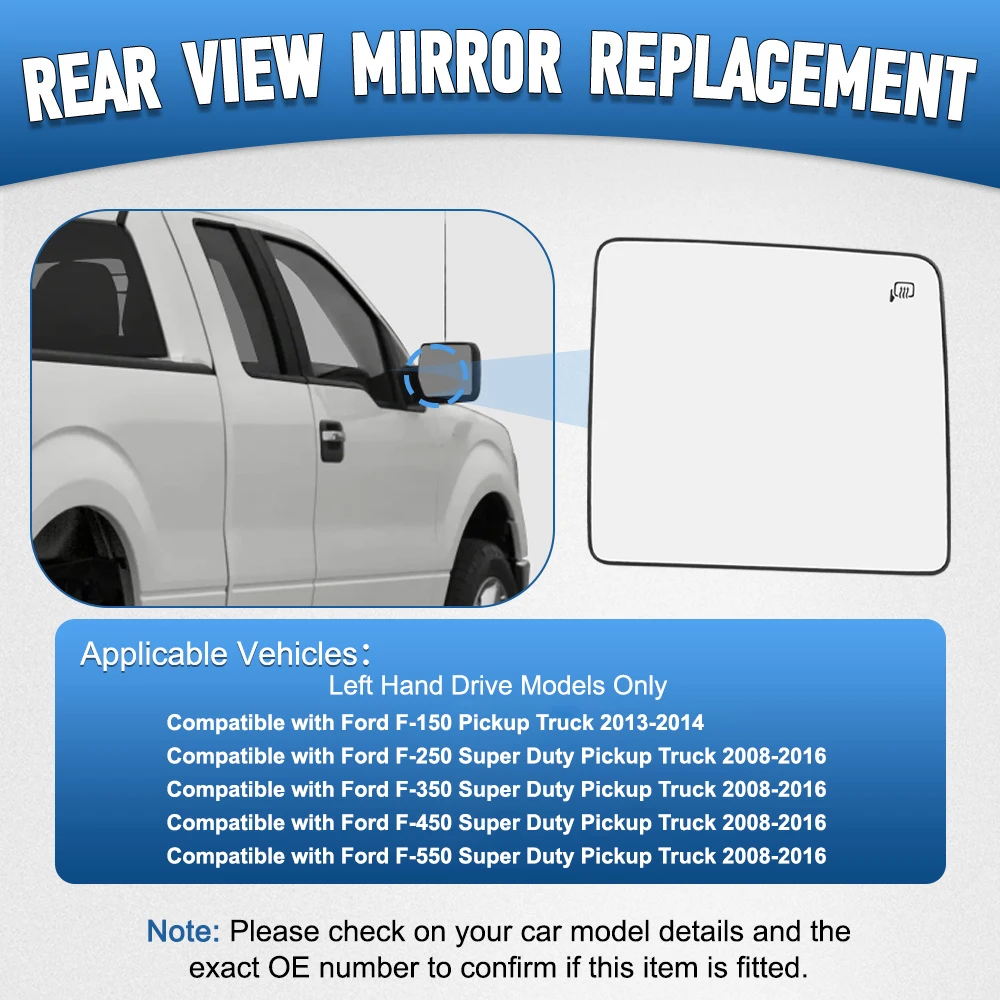 

Heated Right Left Side Mirror Glass Wing Mirror Replacement for Ford F-250 F-350 F-450 F-550 Super Duty Pickup Truck 2008-2016
