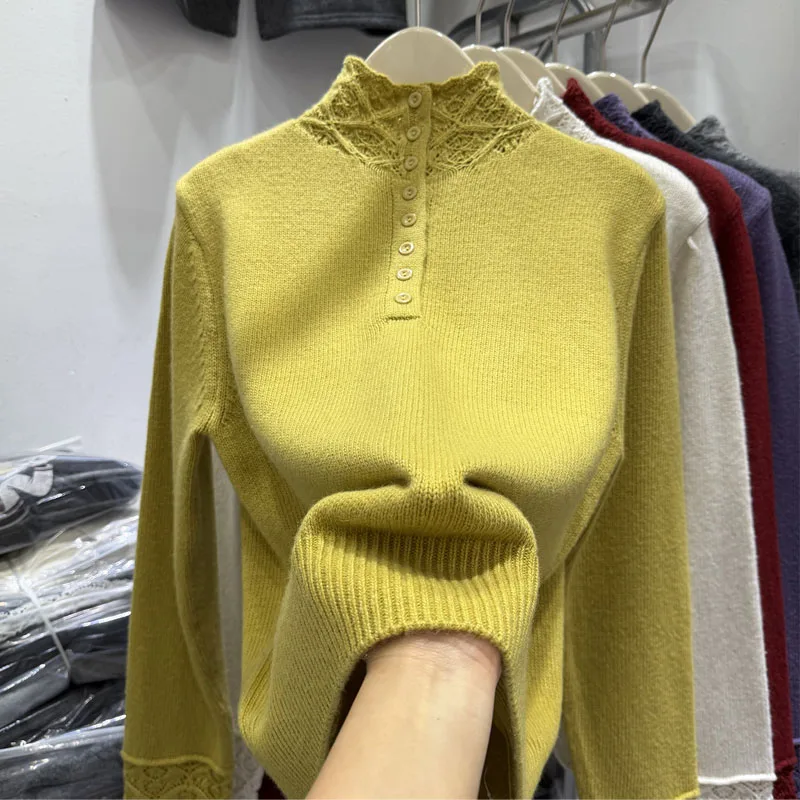 

Новый уникальный вязаный свитер с длинным рукавом и воротником-стойкой для женщин, пуловер, топ, Sueter Feminino Q3131