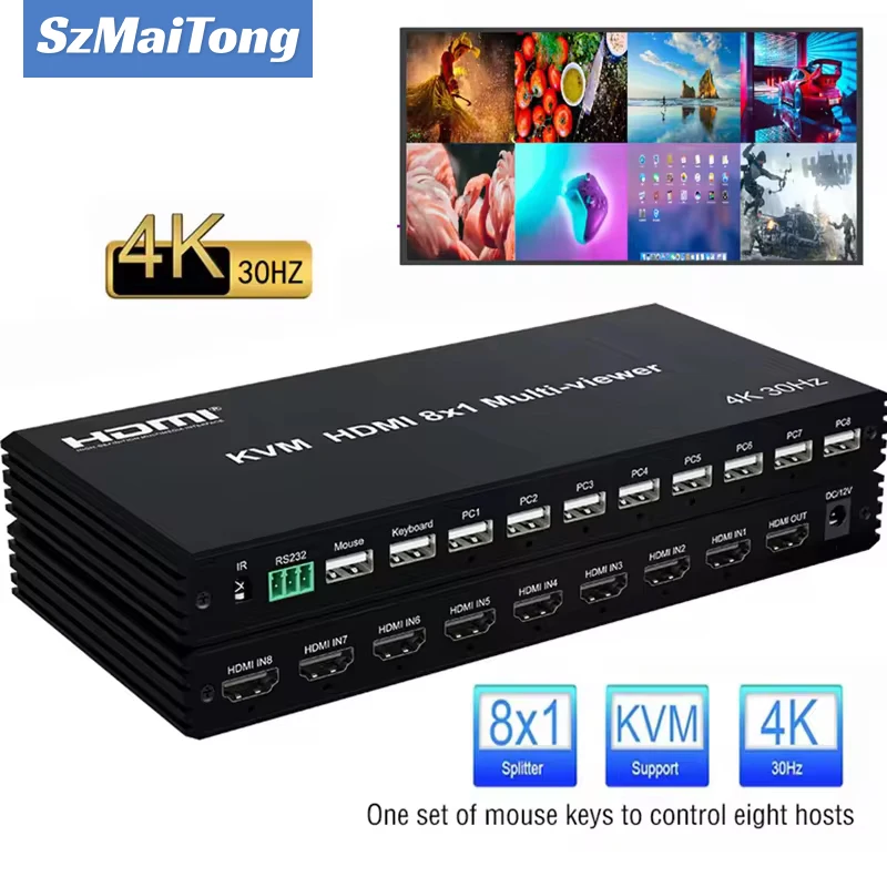 

4K HDMI 8x1 KVM Multi-viewer Seamless Switch 8 CH Multiplexer Multi Screen Viewer 8x1 KVM HDMI Quad Screen Multiviewer For PC TV