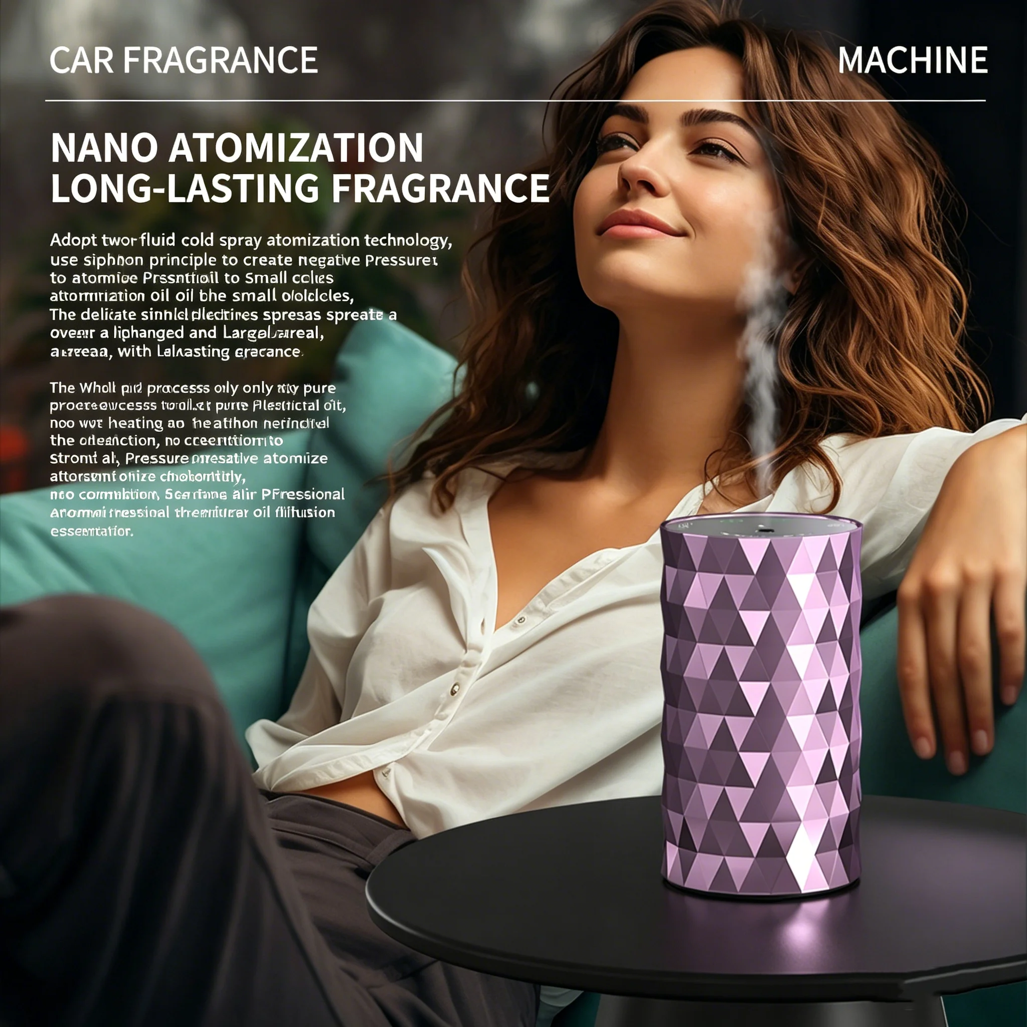 Crystal Diamond Pattern Aroma Diffuser 20ml Quiet Cool Mist Humidifier USB Charging for Home Yoga Spa Relaxation