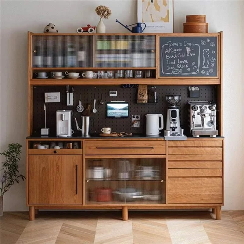 Nordic solid wood sideboard, Japanese-style small apartment storage and storage, household kitchen against the wall