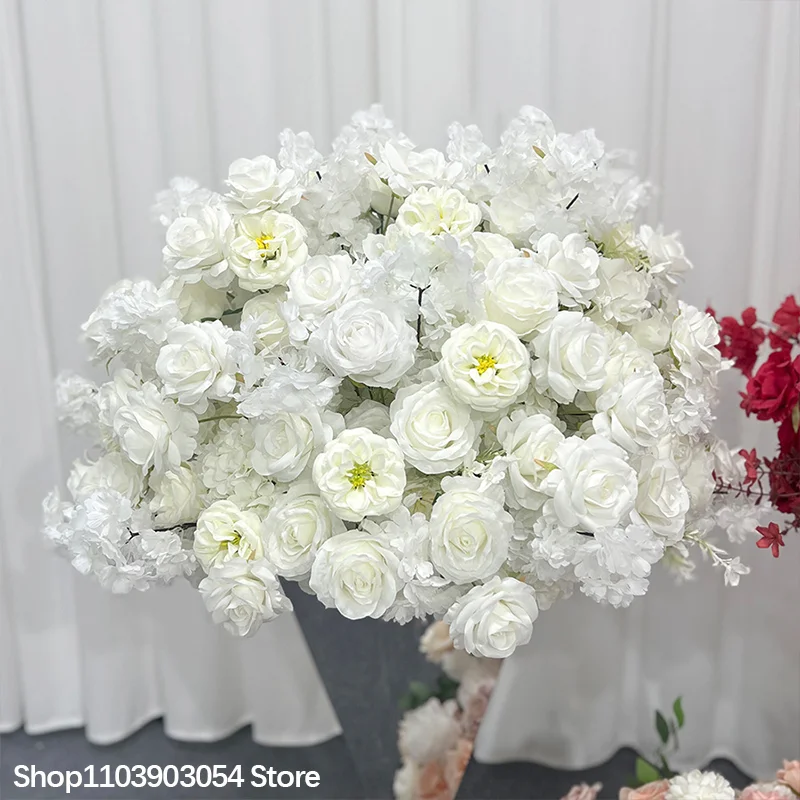 Künstliche Rosa-Pfirsich-Weiß-Rosen-Tischdekoration Blumenarrangement Luxus-Hochzeitsbankett Esstisch-Dekor Blumenstrauß – Detail 7