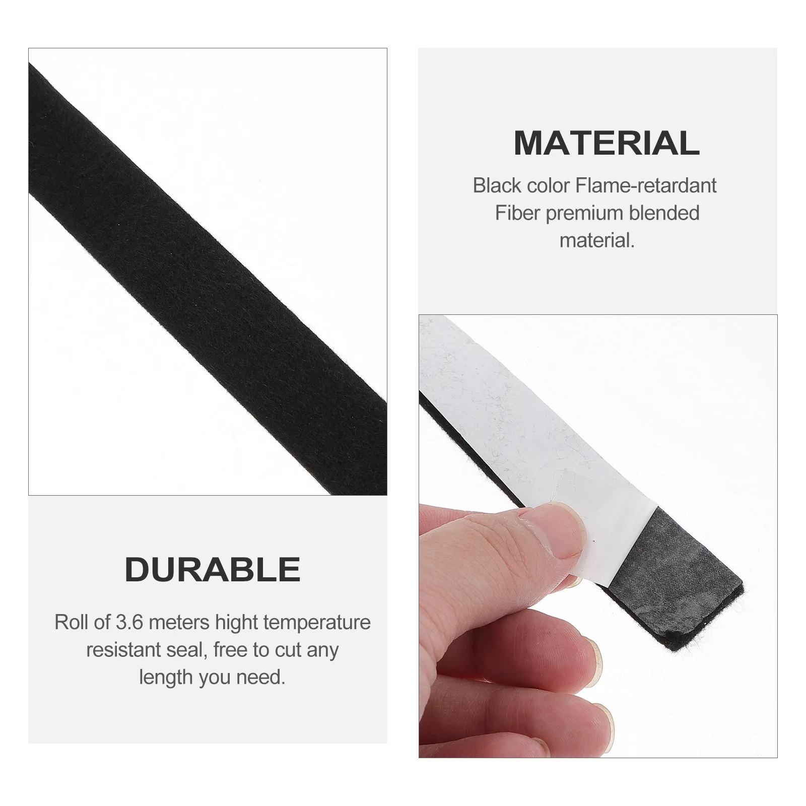 1 Roll 3.6m Black Heat Resistant Gasket Smoker Seal Self Adhesive Bbq Seal Outdoor Camping Fire Cooking Flame Retardant Sealing