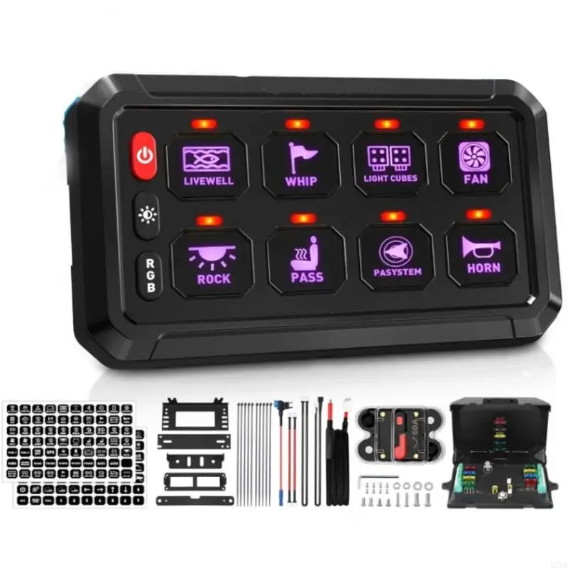 8 Way Touch Control Panel With Illuminated Background For Cars Boats And Motorcycles Simple Installation And Strong ABS D7YA