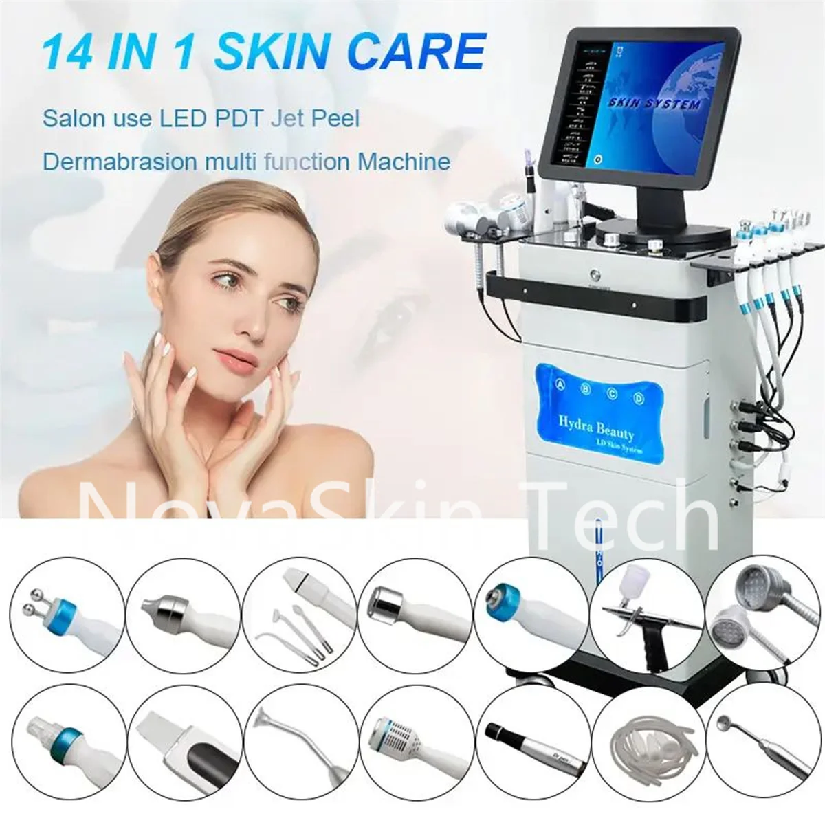 New 14 in 1 Hydra Aqua Facial Hydrodermabrasion Machine Oxygen Jet Exfoliation Whitening Cleansing Pores Face Lifting Salon