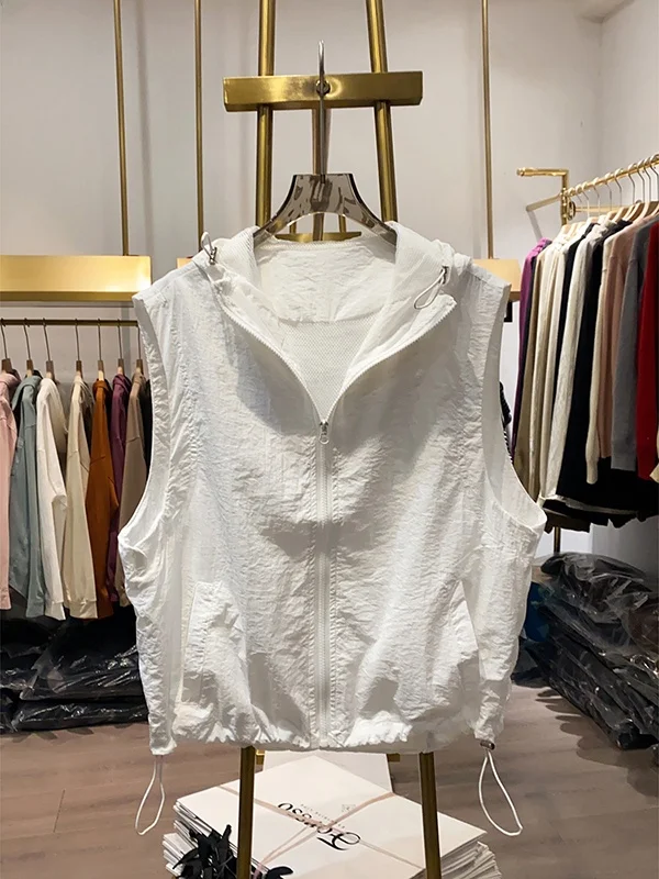 

Утягивающий удобный летний повседневный тонкий жилет с капюшоном, женский модный универсальный однотонный жилет на молнии для поездок на работу или