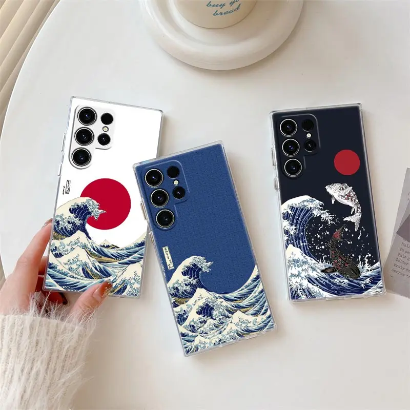 Hokusai kanagawa Great Wave Phone Case For Samsung Galaxy S24 S23 Ultra S22 S20 S24 Plus S21 FE Clear Cover Japanese Art Fundas