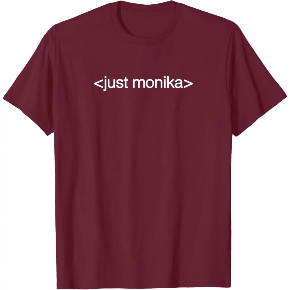 جاست مونيكا تي شيرت DDLC ألعاب التي شيرت لعبة الرعب عاشق الرجال النساء Crewneck القطن قصير الأكمام البساطة الصيف عادية المحملة القمم