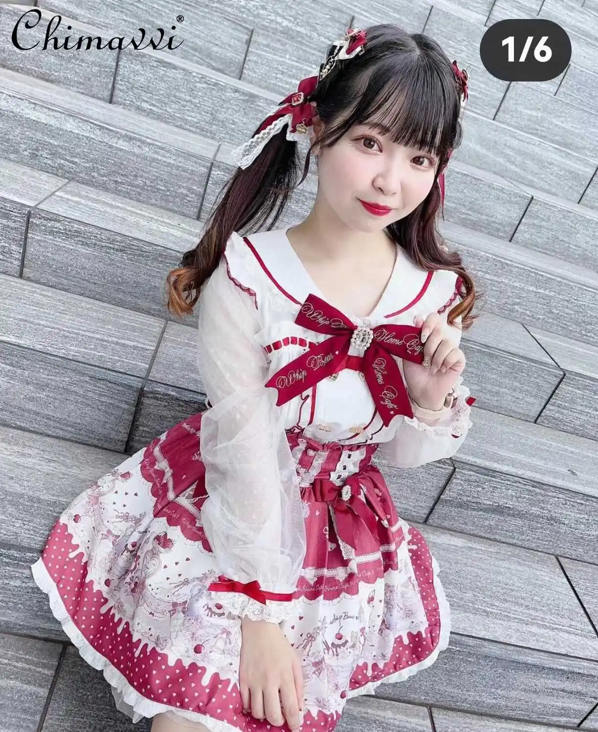 Japanese Sweet Girls Cute Bear Printed Back Tie Bow Skirt Women's Rhinestone Bowknot High Waist Short A-line Lolita Skirts