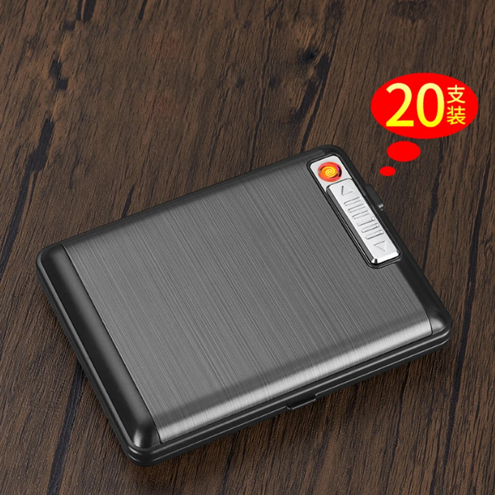 Vintage Standard Cigarette Case Dual-use Type-C Rechargeable USB Lighter Windproof Flameless Cigarette Box Smoker Gadget