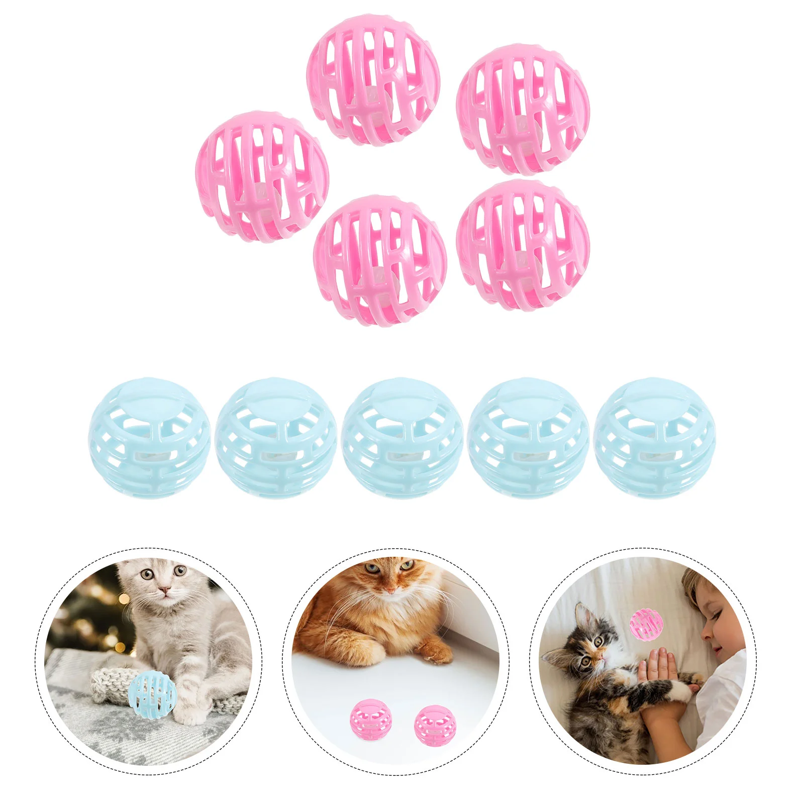 

10 Pcs Pounce Rattle Play Toys Bell Ball Funny Cat Kitten Plastic Balls with Bells