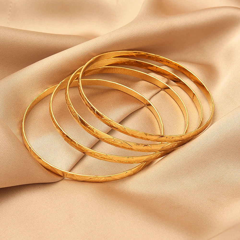 68MM 24K Ethiopian Wave Dubai Trendy Wedding Bangles for Women Arab African Gold Color Bracelet Jewelry Middle East Gifts