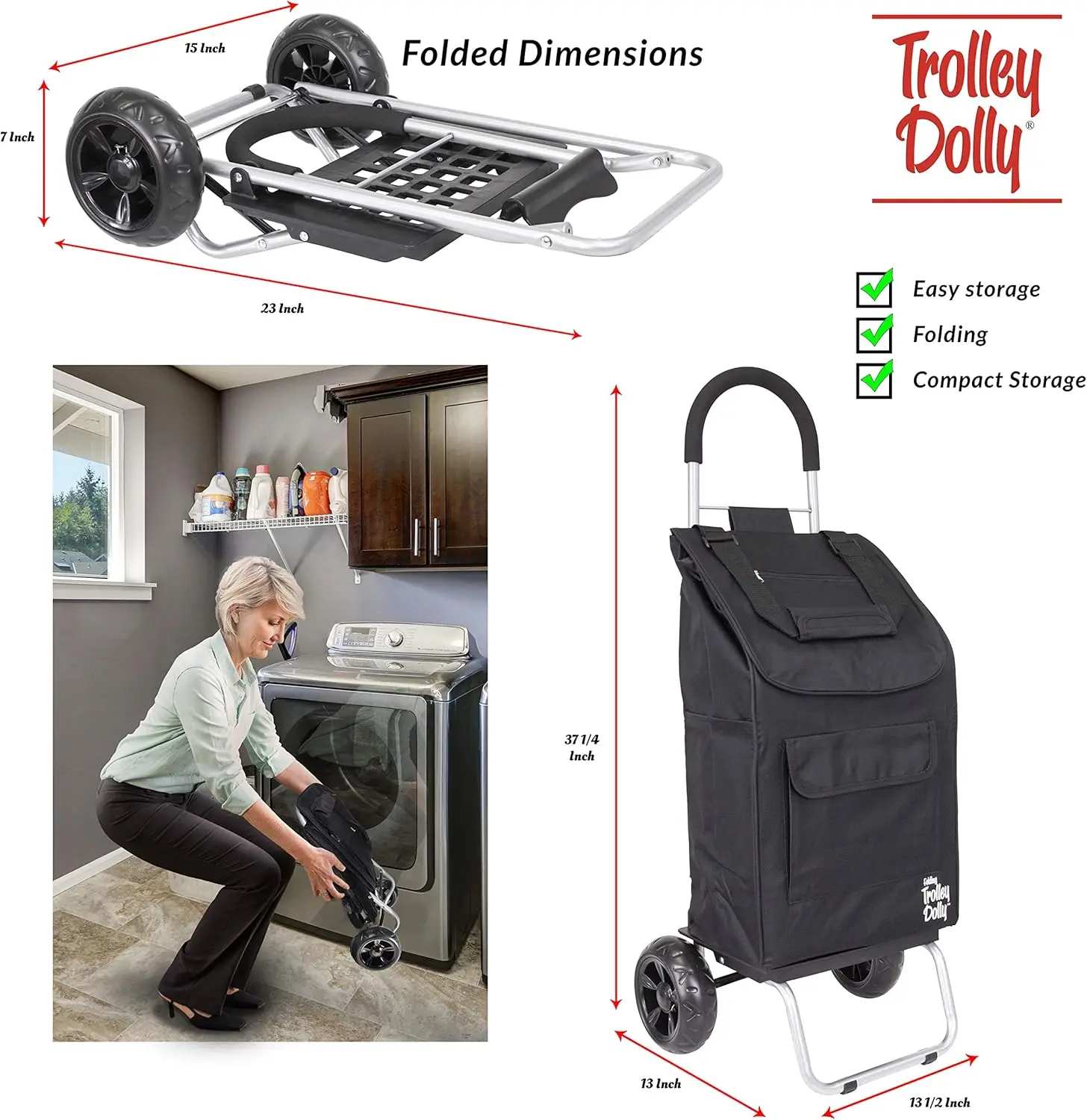 Opvouwbare winkelwagen met wielen en afneembare tas - Draagbare boodschappenwagentje voor eenvoudig transport