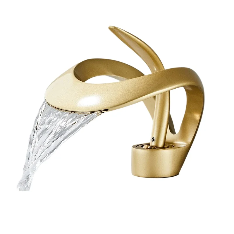 Full Copper Waterfall Faucet with Cold and Hot Water for Creative Handwashing, Shaving, and Sink Use in Villas for Home Use
