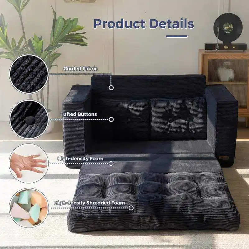 Modern Two Seat Comfortable Extendable Modular Sofa Convertible Bean Bag with Vacuum Compression Foam Fill Fabric Upholstery Set