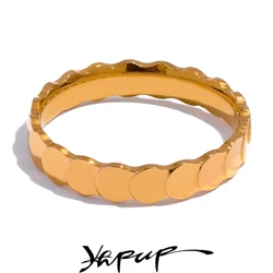 Yhpup Minimalist Stainless Steel Round Texture Ring 18k Gold Color Waterproof Personalized Charm Jewelry for Women Gift New