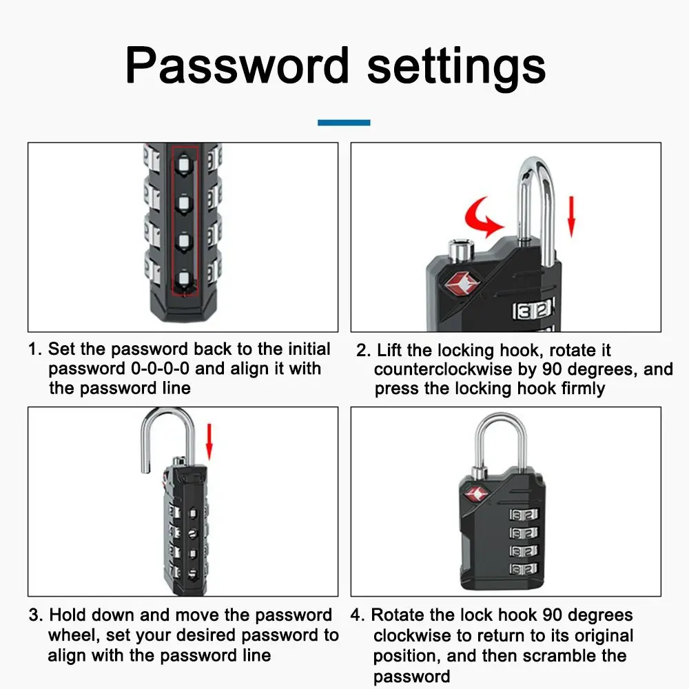 TSA 4 Digit Password Lock Security Lock Suitcase Luggage Coded Lock Cupboard Cabinet Locker Padlock Travel Bag Lock