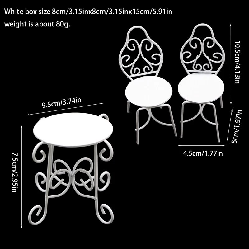 1 Juego de mesa y sillas en miniatura para casa de muñecas 1:12, mesa de té de arte del hierro, sillas para el hogar, jardín al aire libre, modelo de muñeca, muebles para el hogar, juguete de decoración