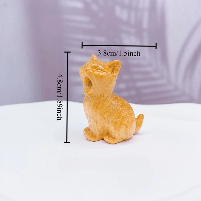 Sandalwood Screaming Cat Carving Ornament Adorable Kitten Figurine Indoor Home Office Decoration Gift Wooden Animal Miniatures