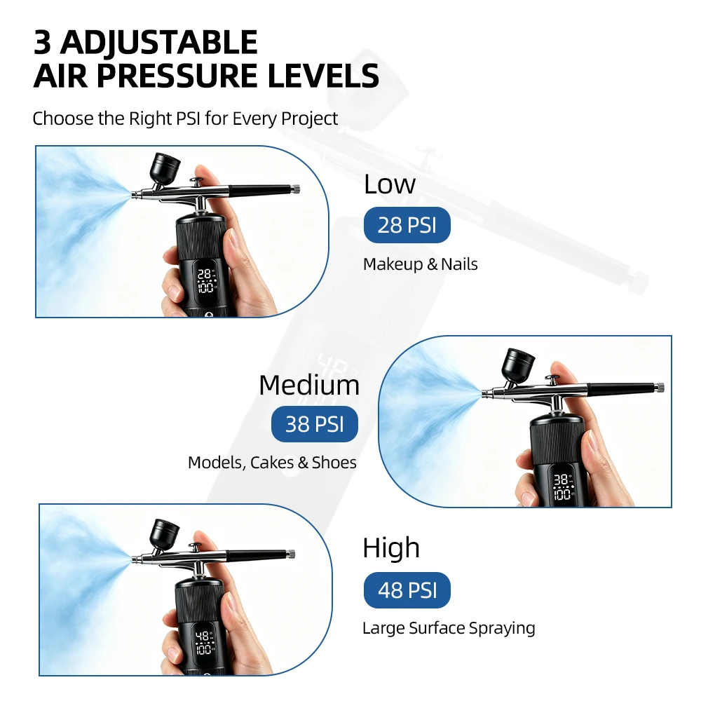 Tragbares Airbrush-Set mit Verlängerungsrohr, 28/38/48 PSI Luftdruck-Sprühgerät für Nagelkunst, Handwerk, Autolackierung, 4 Stunden Betriebszeit – Detail 8