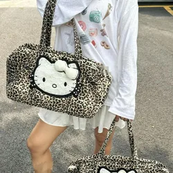 Hello Kitty New Homemade Large Capacity Handbag Spicy Girl Harajuku Leopard Print Shoulder Bag Niche Vintage Versatile Tote Bag