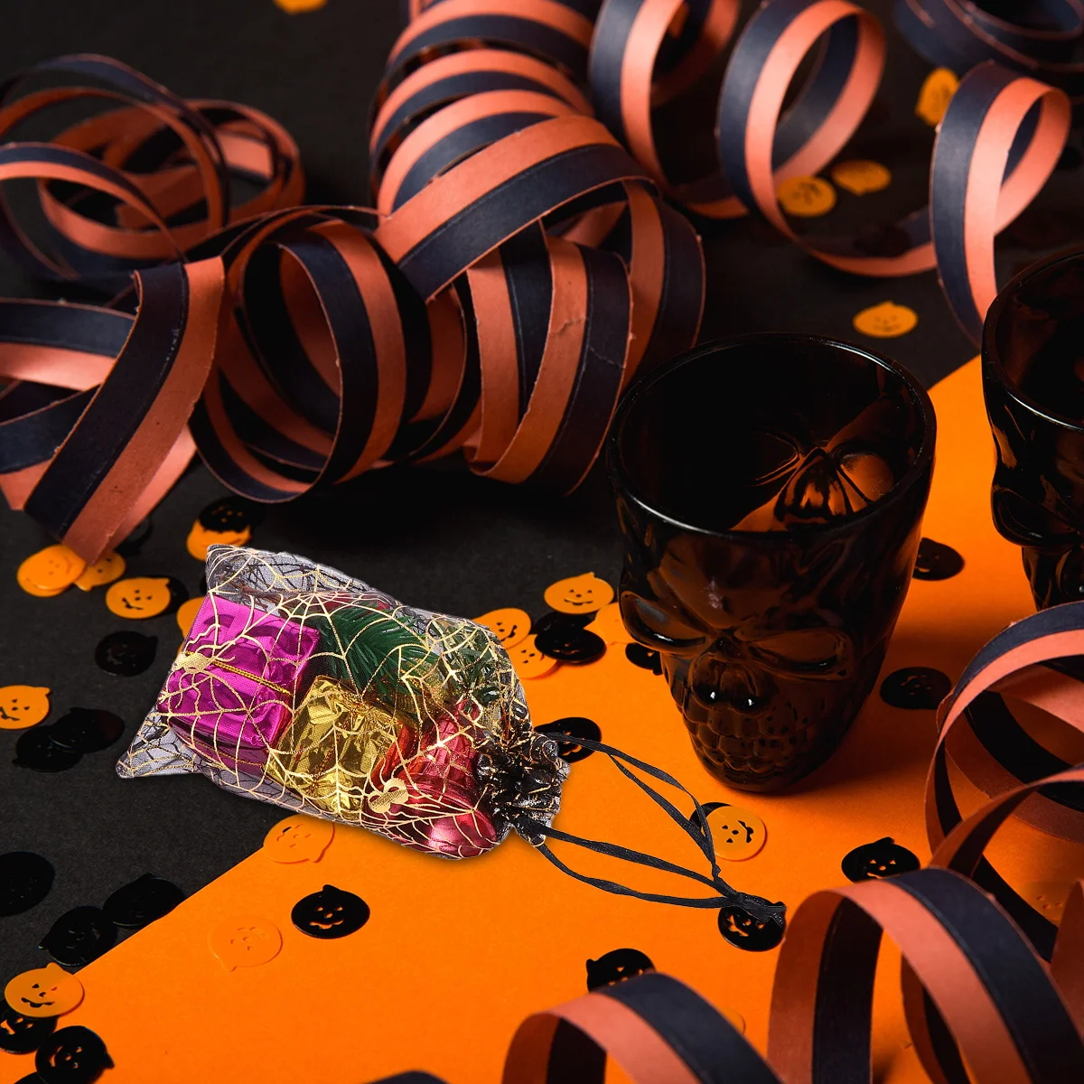 

100Pcs Organza Bags Halloween Design Satin Drawstring Candy Pouches Party Favor Gift Bags for Jewelry Drawstring Gift Bag