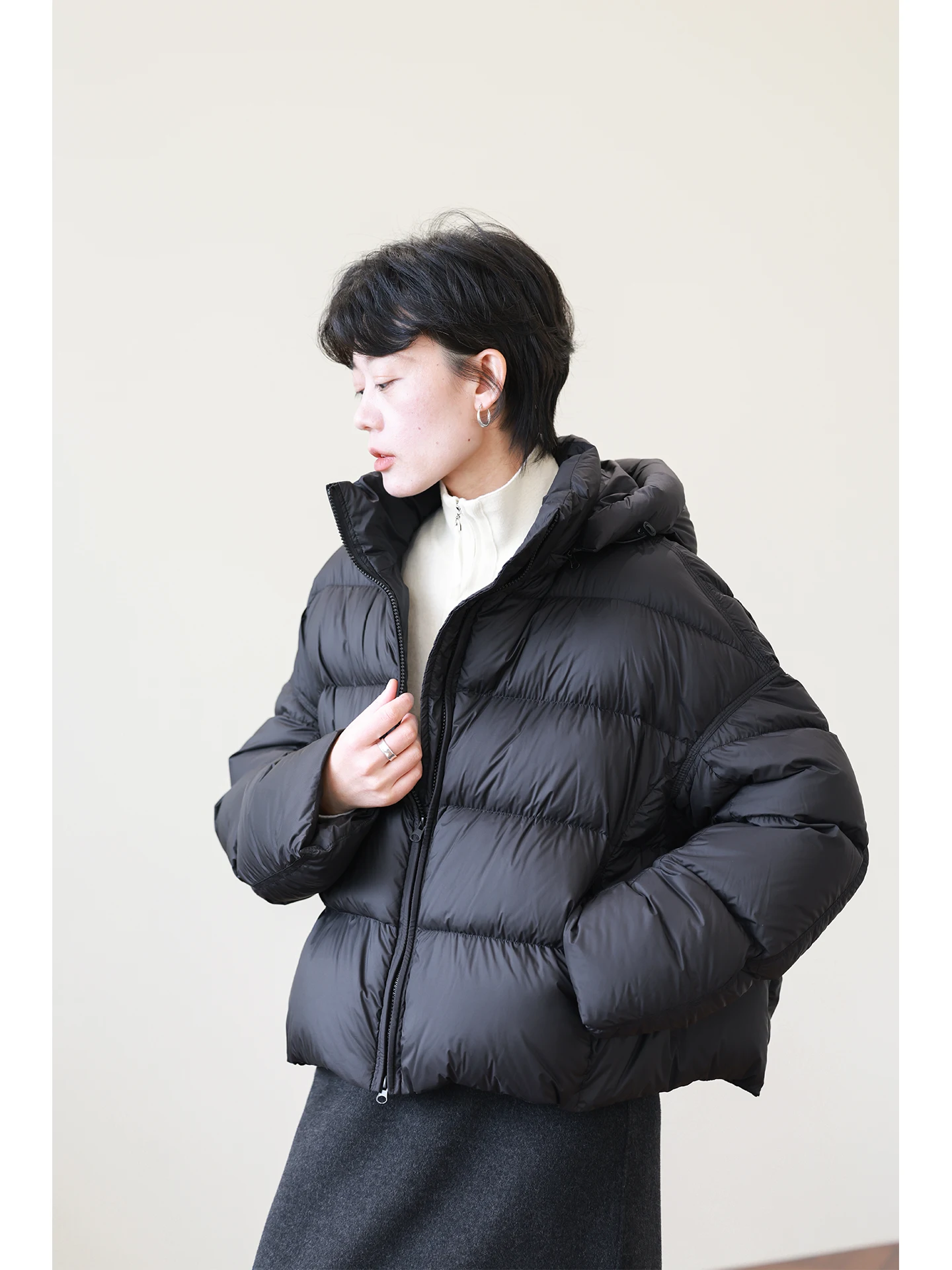 

Bla Hooded ort Puffer Jaet 90 White Du down Bread Sle Loose Fit Women's Coat Warm Casual Long Sve Stand Collar