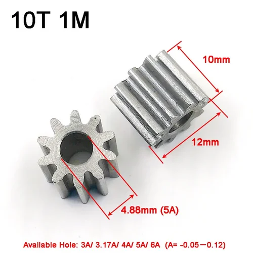 Imagen 1 del producto Engranaje de acero al carbono 10T 1M 10 dientes OD12mm espesor 10mm piñón de Metal agujero disponible 3/4/5/6mm 103A 104A105A 106A