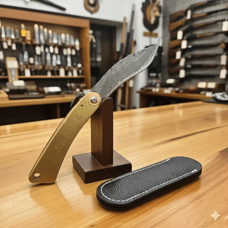 EDC Multi-functional Adventure Fishing Rock Climbing Camping Folding Knife Brass Handle Damascus Steel Higonokami Pocket Knives