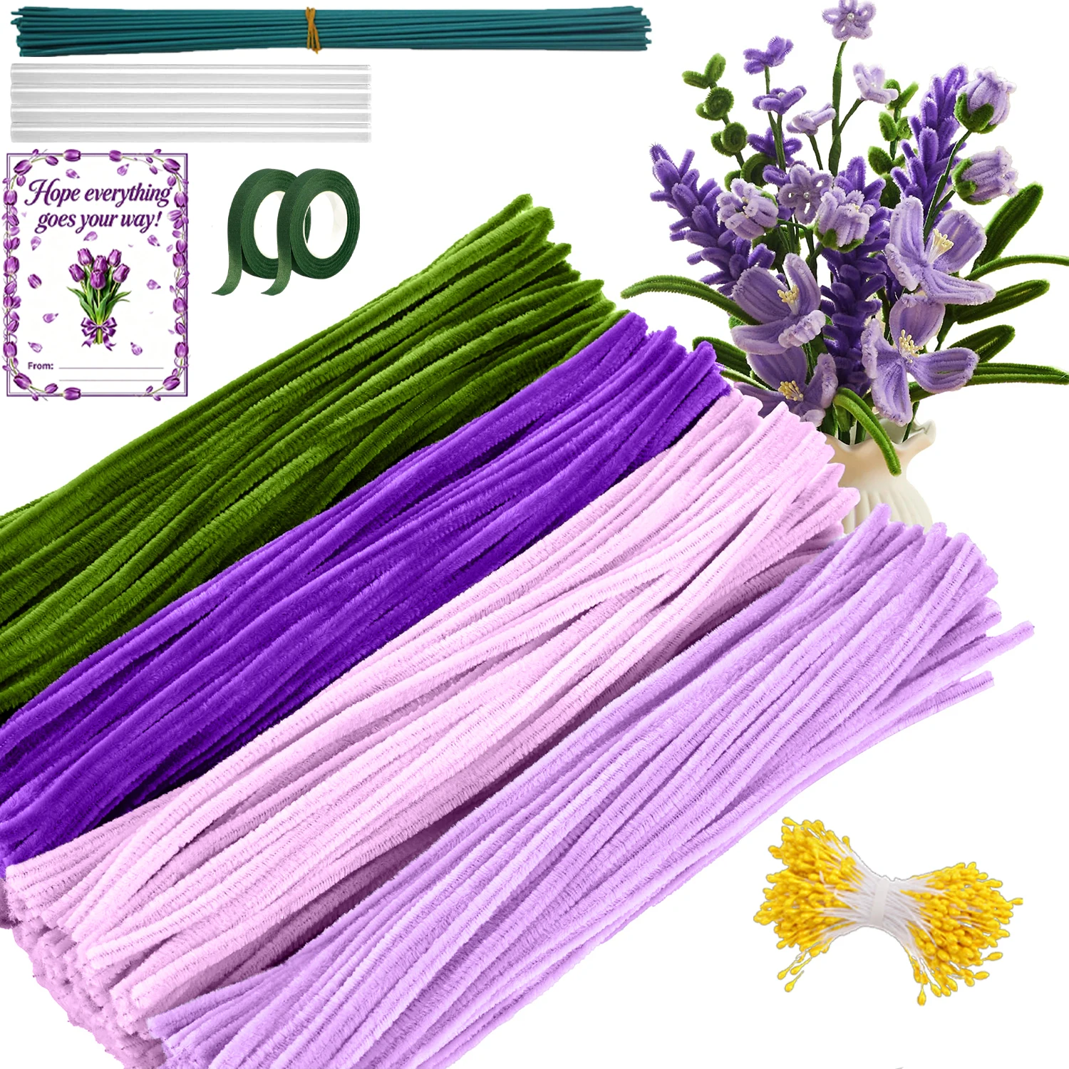 577 Pcs Pipe Cleaner Flower Bouquet Set, Soft Fuzzy Chenille Sticks For Floral Crafts & Home Decor