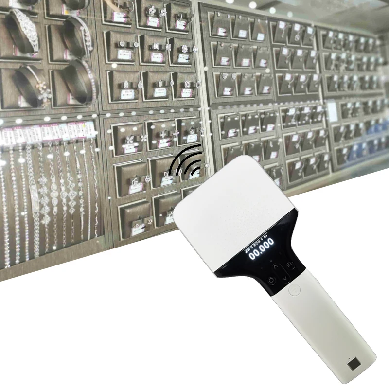 Lettore portatile RFID compatibile Bluetooth UHF a lungo raggio 860-960 Mhz per etichette gioielli, gestione dell'inventario delle etichette in vetro solare con SDK