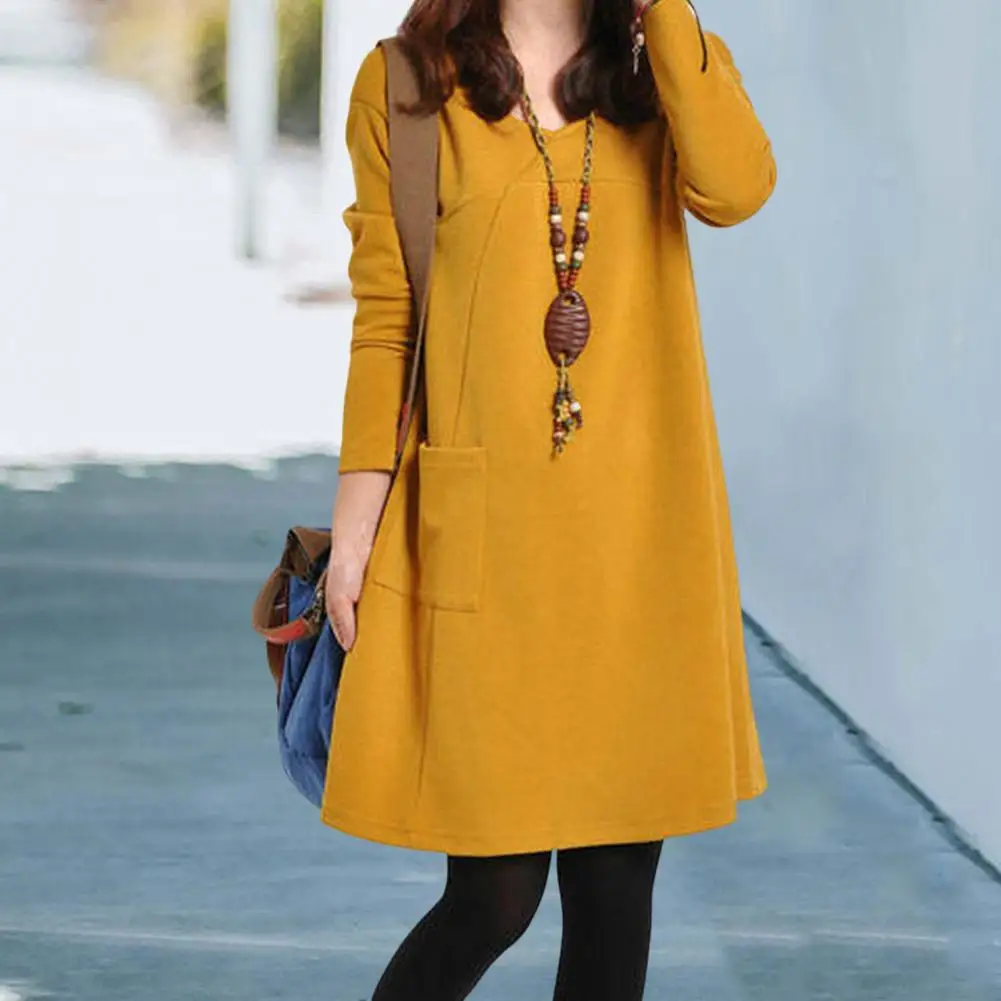 Lady Dress Casual Spring Dress Crew Neck Knee Length Winter Dress Trendy Plus Size Lady Winter Dress for Dating