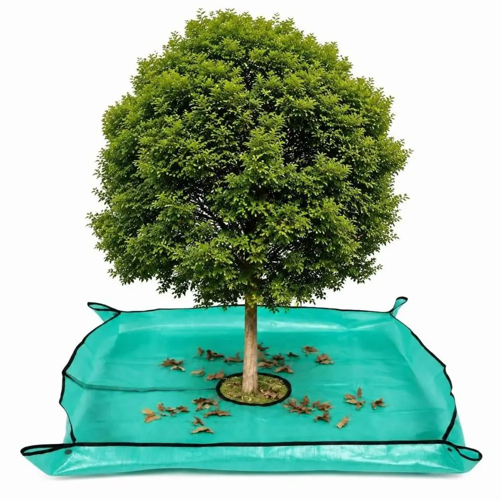 PE Landscape Pruning Tarp 100 X 100 Cm 7.8 in Center Hole Tree Trimming Tarp Square Green Garden Leaf Catcher Mat Tree Trimming
