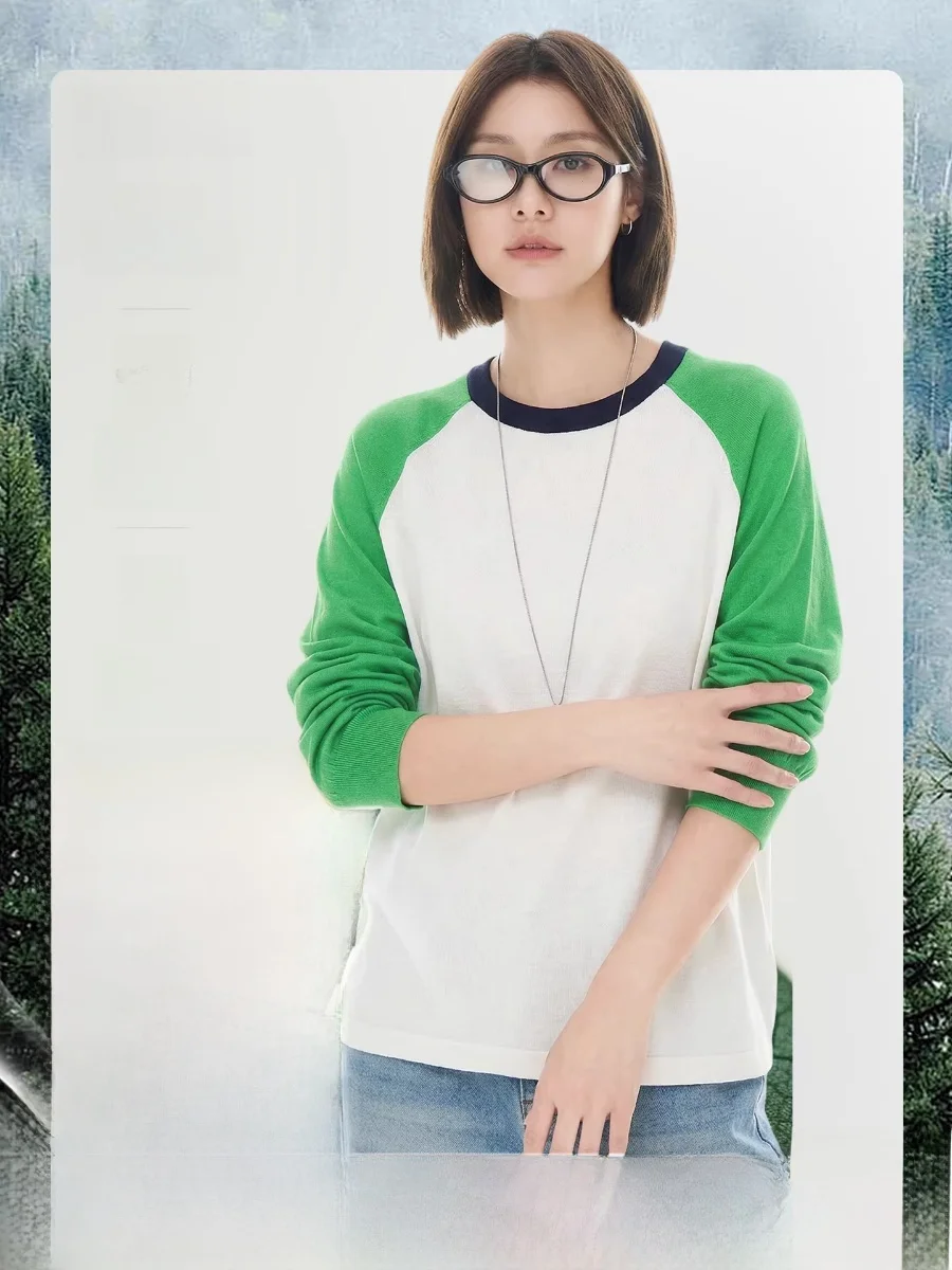 

Cloud Life Airy Knitwear Women's Loose Fit Long Sve T-irt Casual Sle oulder Sve Splicing Color Soft Lenzing Fabric